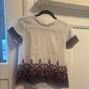 XXSP Loft White Short Sleeve Top with Red and Blue Pattern